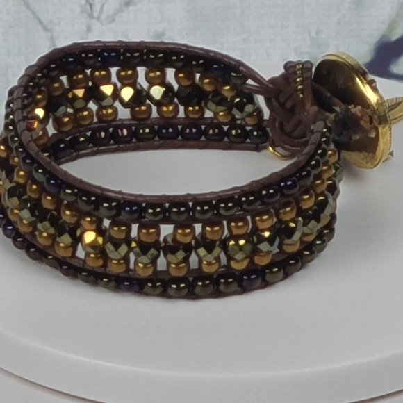 Brown Crystal and Leather Bracelet - Picture 3 of 6